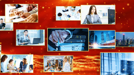 红色党政企业年会颁奖照片墙AE模板