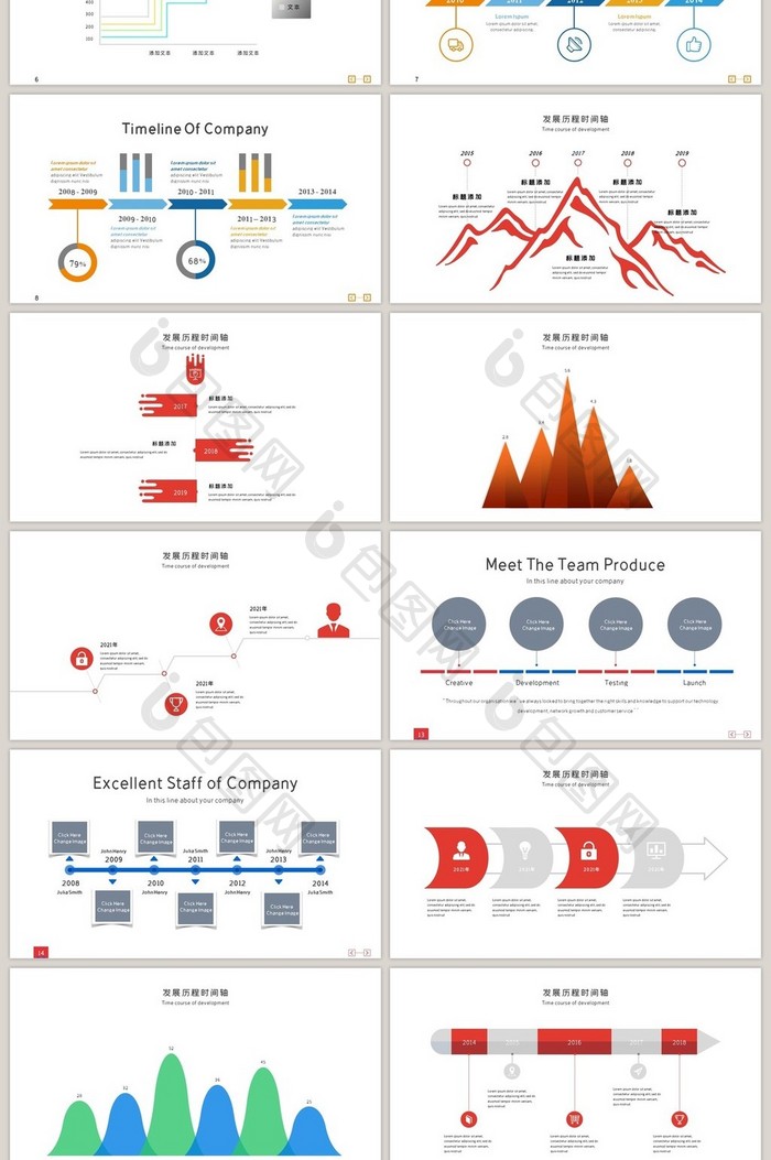 企业发展历程时间轴图表集合PPT模板