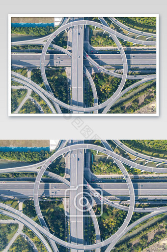 俯拍错综复杂交通立交桥摄影图片