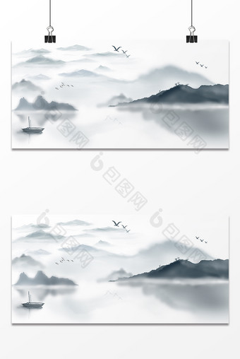 中国风水墨意境山水霜降背景图片