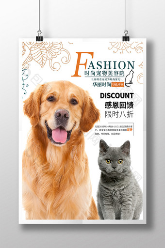 简约时尚宠物美容院打折促销宠物店海报图片