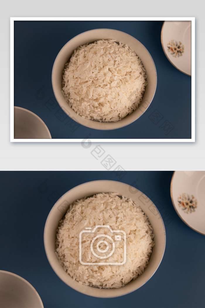 蓝色背景有质感的米饭摄影图图片图片