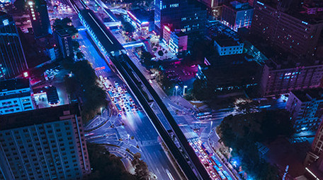 4K深圳城市夜间车流延时航拍赛博朋克