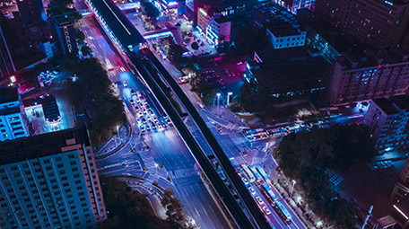 4K深圳城市夜间车流延时航拍赛博朋克