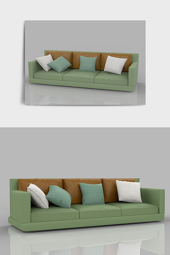 绿色简约小清新多人沙发C4D模型图片