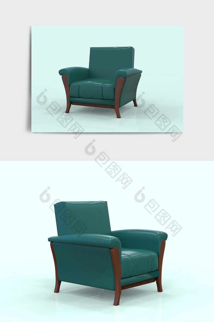 绿色复古单人沙发C4D模型图片图片