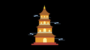 清新可爱扁平风古风类建筑类塔楼MG动画