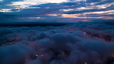 震撼大气航拍长沙唯美云海火烧云延时摄影