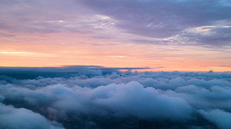 震撼大气航拍长沙唯美云海火烧云延时摄影