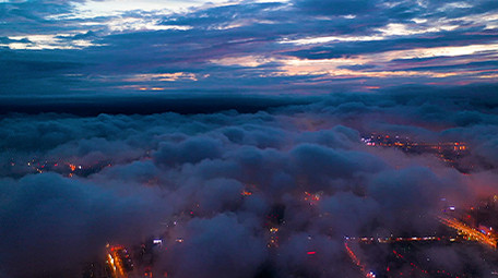 震撼大气航拍长沙唯美云海火烧云延时摄影