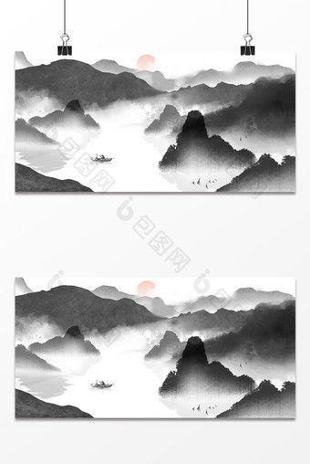 水墨中国风山水意境寒露霜降背景图片