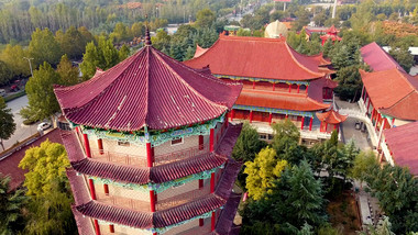 航拍郑州荥阳大海寺寺庙传统文化