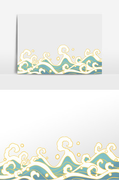 金鱼海浪底边插画图片