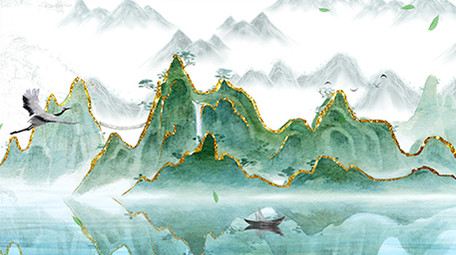 4K中国风中式鎏金古风山水背景视频