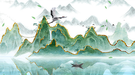 4K中国风中式鎏金古风山水背景视频