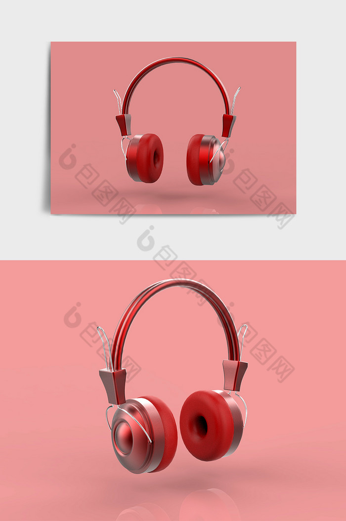 红色数码电子头戴式耳机C4D模型图片图片