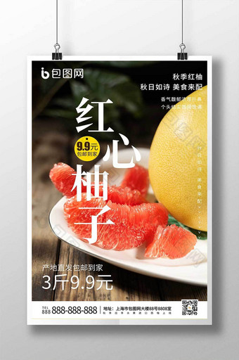 秋季水果红心柚子宣传海报图片