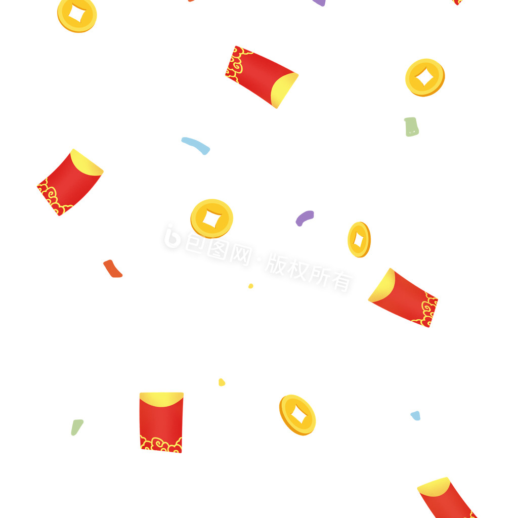 新年红包雨金币红包循环小动画gif动图