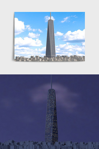 蓝色商务风城市建筑高楼C4D模型图片