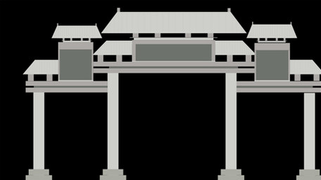 简单几何古风中国风建筑石牌坊mg动画