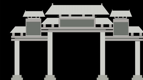 简单几何古风中国风建筑石牌坊mg动画