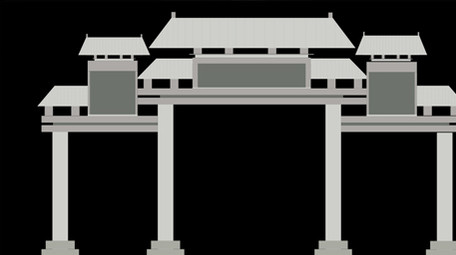 简单几何古风中国风建筑石牌坊mg动画