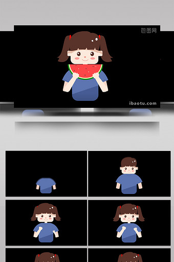 简约扁平画风可爱夏至吃西瓜的女孩MG动画图片
