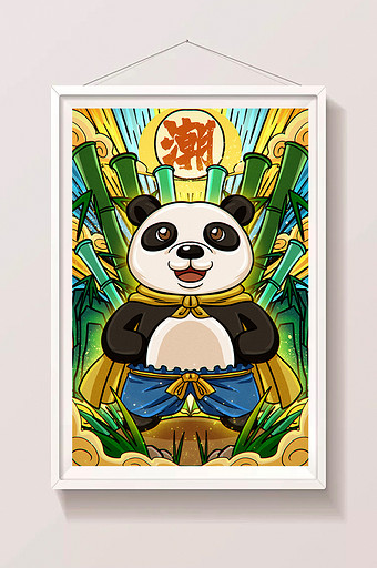 绿色中国风国潮侠客熊猫插画图片