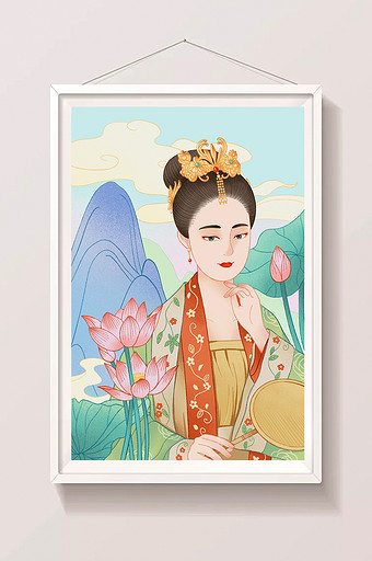 中国风国潮荷花女子插画图片