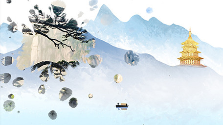 中国风鎏金水墨意境山水图文pr模板