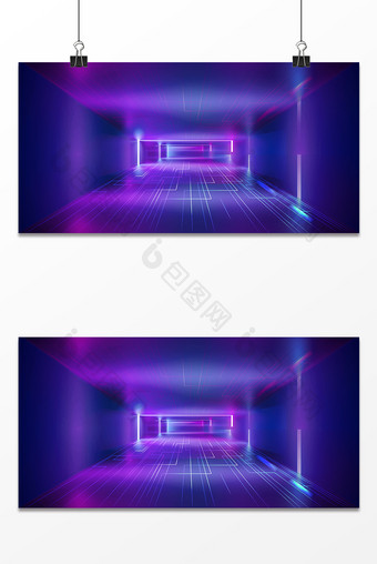 紫色炫酷空间立体感舞台通道背景图片