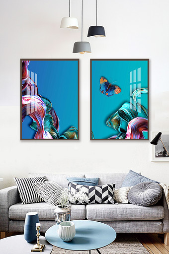 现代艺术抽象彩色蝴蝶元素装饰画图片