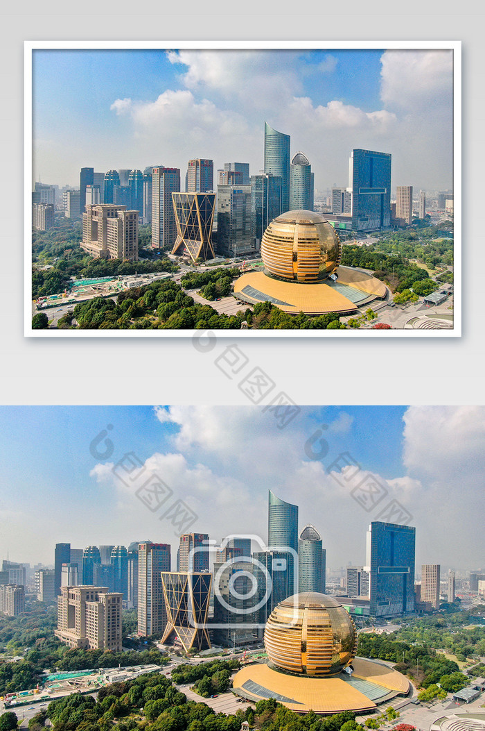 航拍杭州国际会议中心地标建筑摄影图片图片