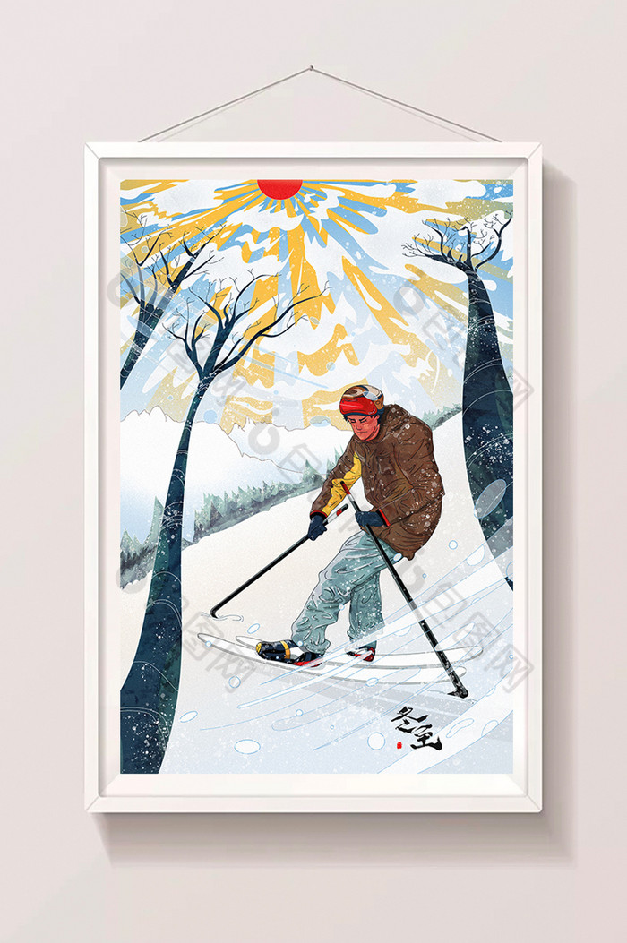 彩色噪点写实冬季滑雪冬至插画图片图片