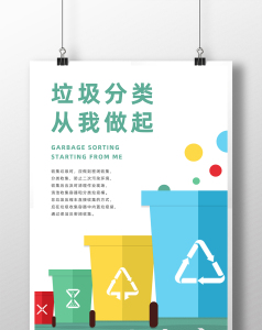 简约大气青涩青色垃圾分类从我做起全民行动垃圾桶公益海报