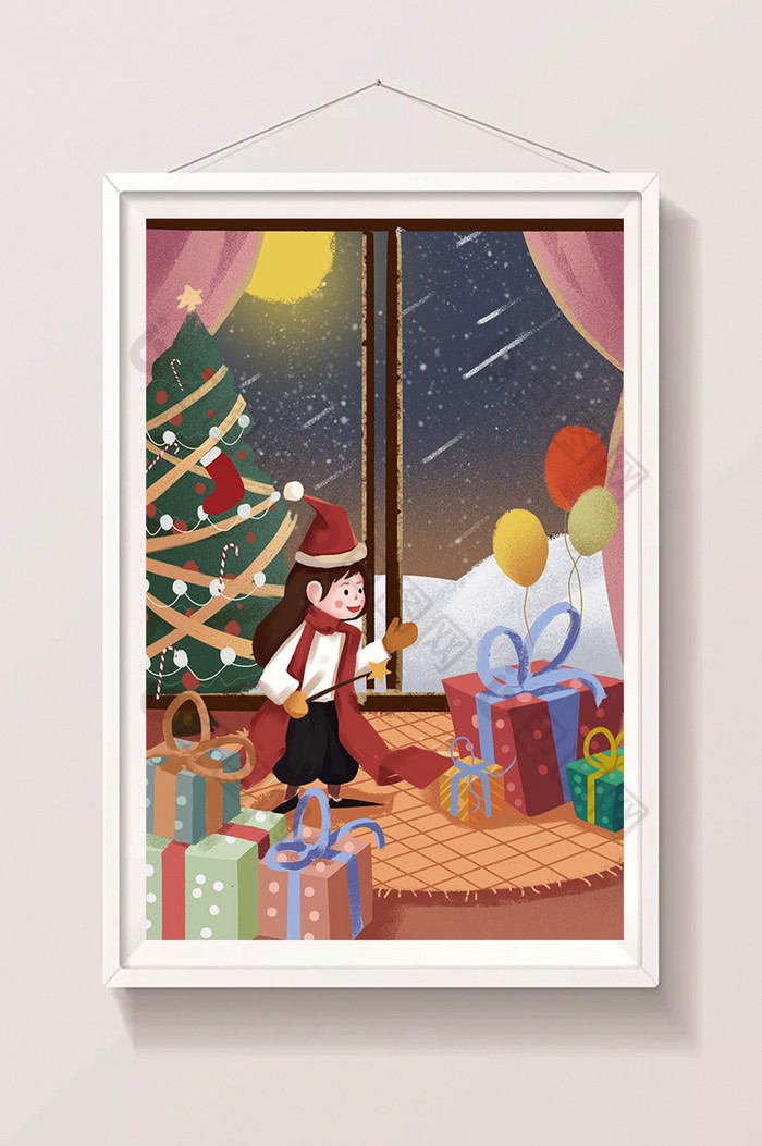 圣诞节人物礼物雪圣诞树插画图片图片