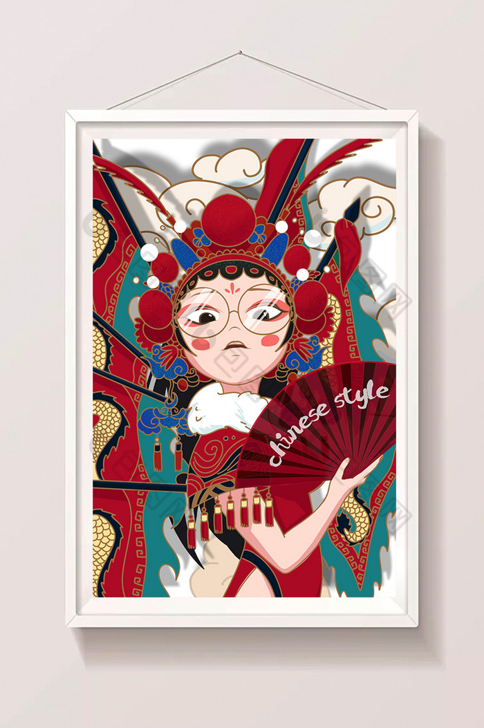 独家版权 包图网提供精美好看的红色时尚京剧国潮中国风潮剧插画素材