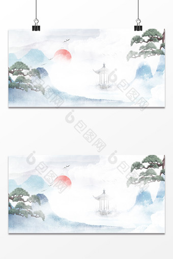 中国风古风仙侠云雾缭绕松树背景图片