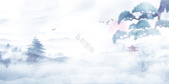 云雾缭绕仙侠古风松树