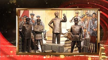 大气金色粒子红色丝绸党政视频框AE模板