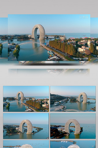 航拍浙江湖州地标建筑月亮湾酒店图片
