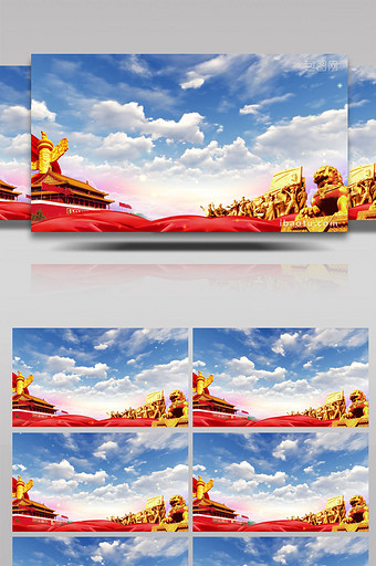 4K高清红色党政蓝天舞台背景视频AE模板图片
