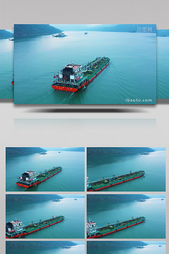 4K航拍长江货船能源船运送石油天然气图片