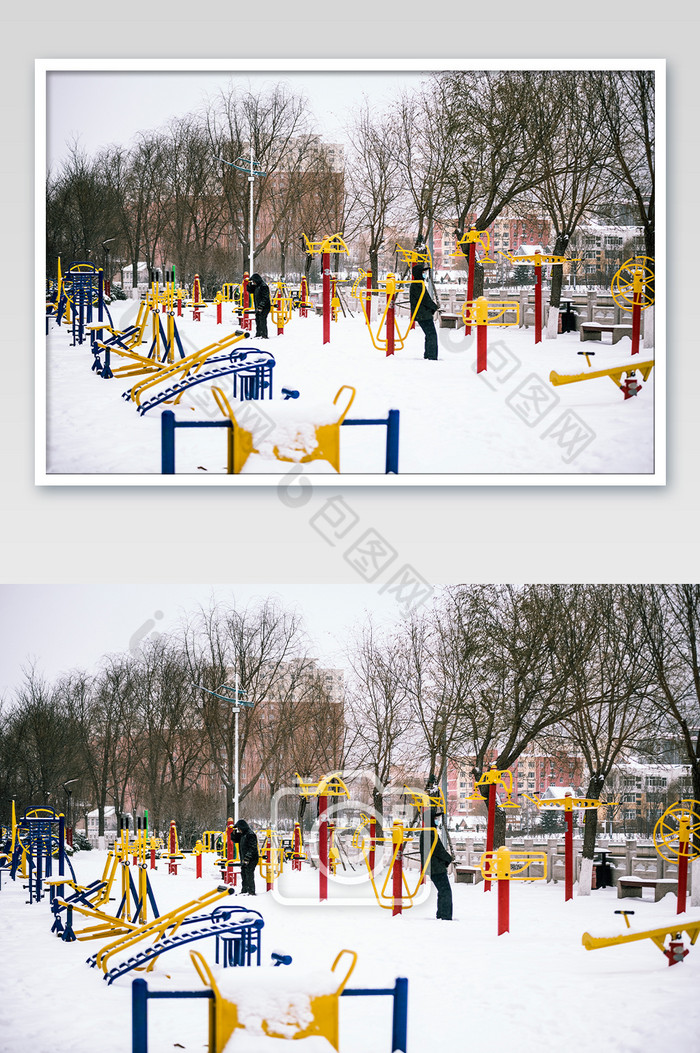 下雪天大雪过后公园坚持锻炼的人图片图片