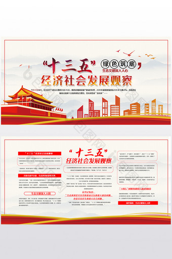 中国风十三五经济发展观察展板两件套图片