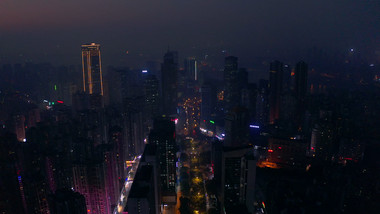 航拍夜幕下的重庆南坪商圈城市夜景