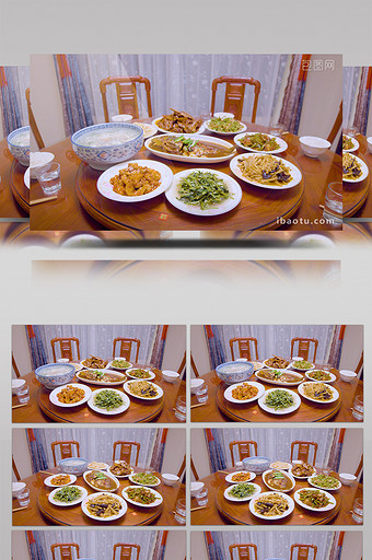 4k新年一桌丰盛的饭菜空镜实拍图片