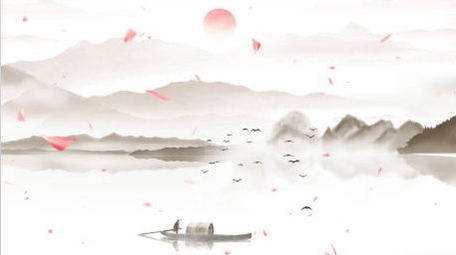 古风意境山水冬季渔夫水墨视频背景