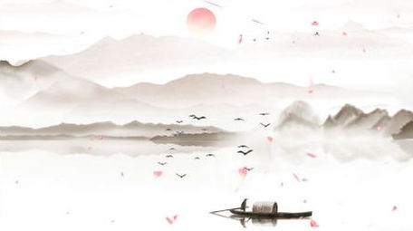 古风意境山水冬季渔夫水墨视频背景