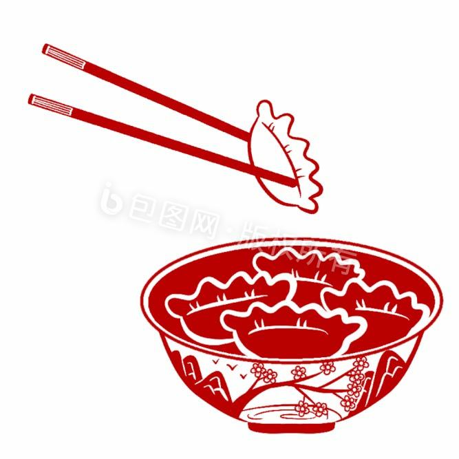 红色剪纸春节饺子元素动图GIF图片